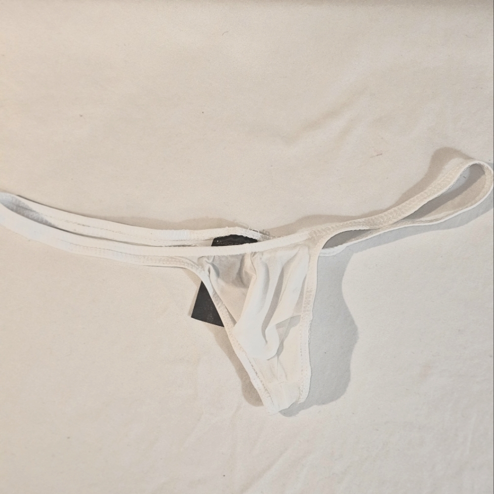 White Muscleskins Men's Thong Sheer Swimsuit -Large